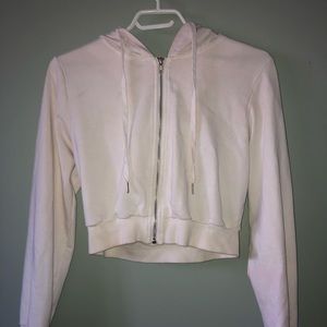 Drawstring Zip Up Cropped Hoodie